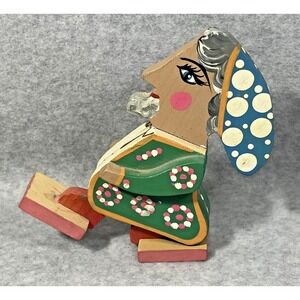 Vtg Folk Art Figurine Walking Man Toy 5" Hand Painted Wooden Articulated‎ Legs